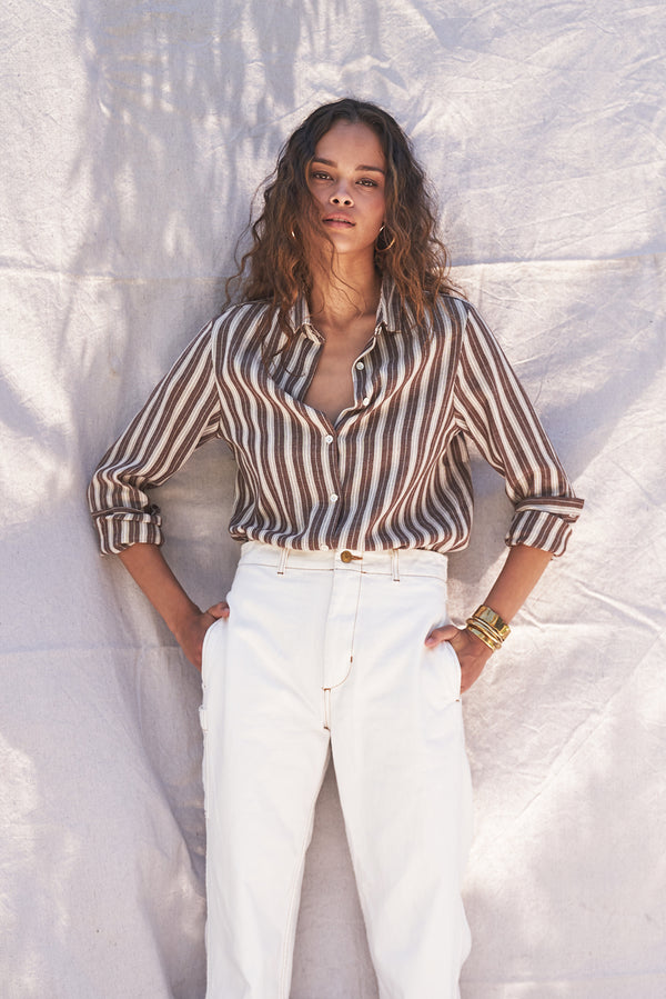 The Florian Button-up in Cocoa Stripe