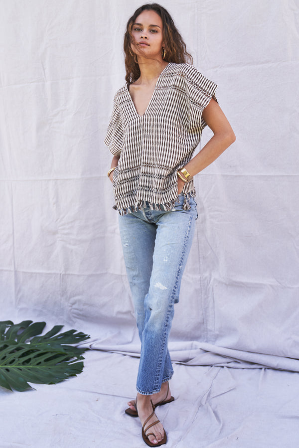 The Caftan Shorty in Cocoa Stripe