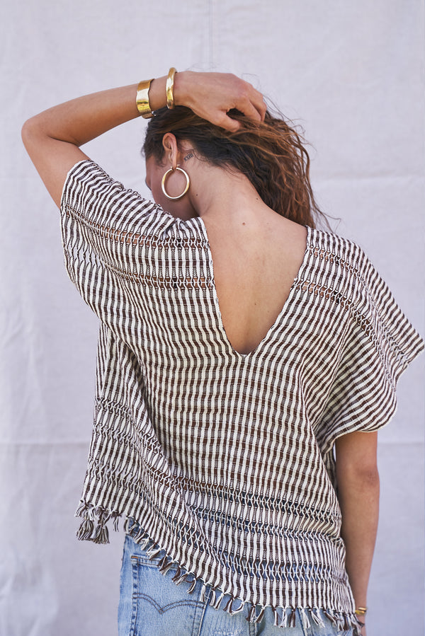 The Caftan Shorty in Cocoa Stripe